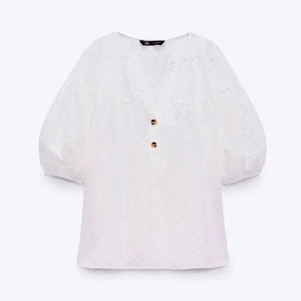 Zara Embroidered Eyelet Blouse White NWT